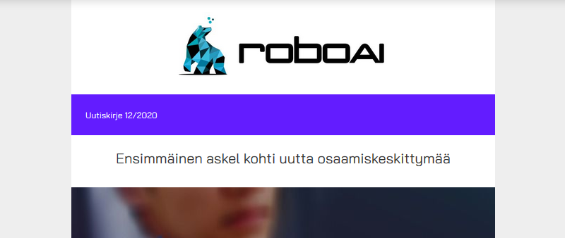 Kuvassa kuvakaappaus RoboAI:n uusimmasta uutiskirjeestä