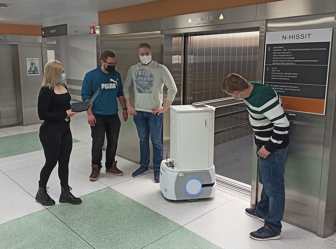 Mobile robot needed to be manually guided into the lift.