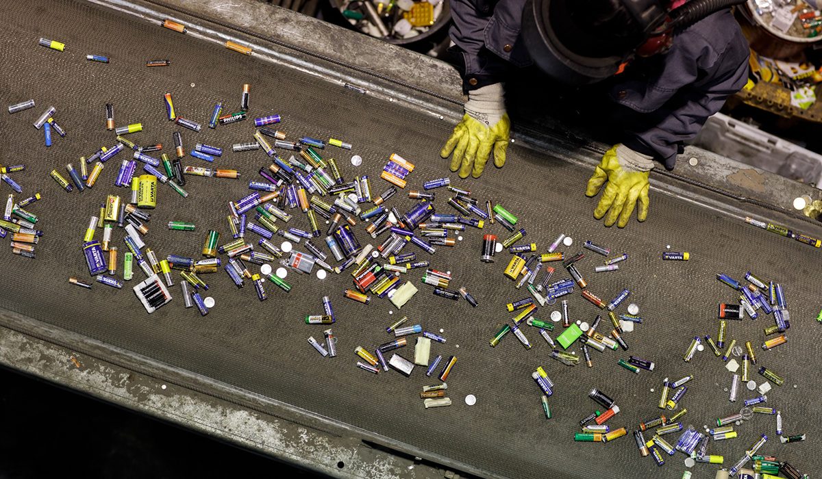 Batteries on a production line.