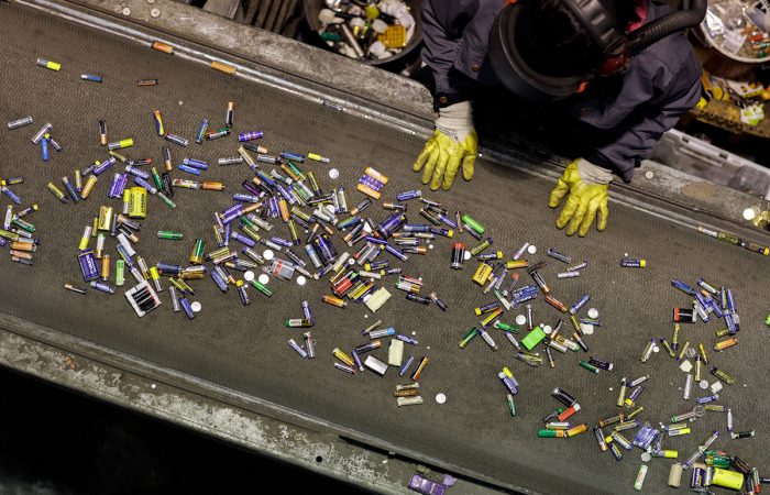 Batteries on a production line.