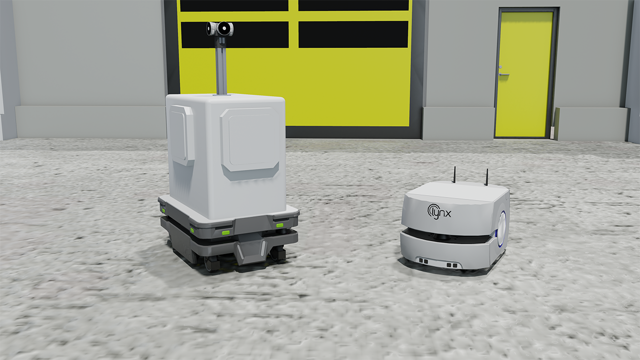 Two mobile robots.