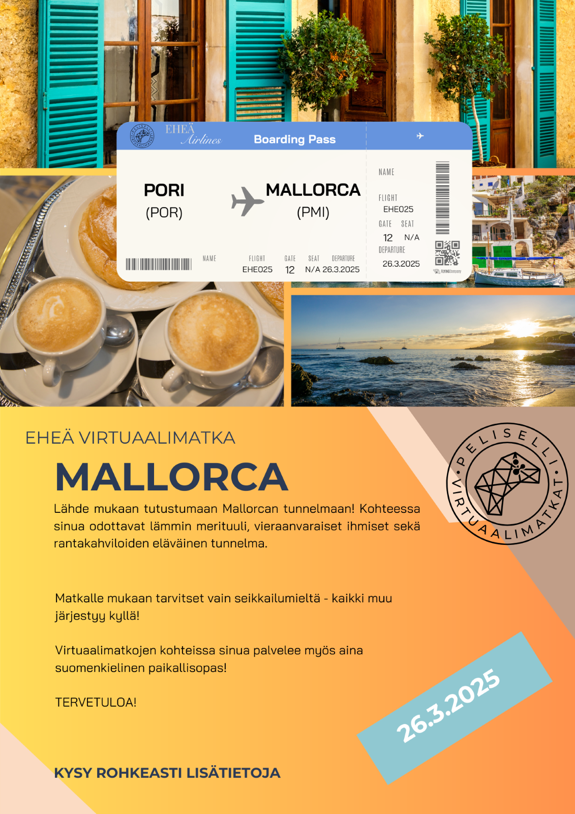 Kuvassa tiedot Mallorcan virtuaalimatkasta.