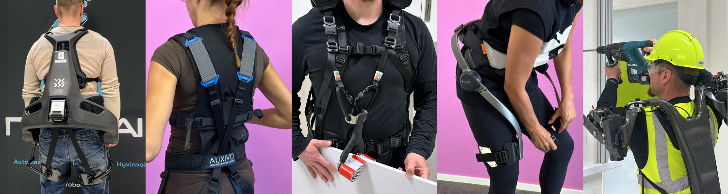 Kuvakollaasi viidestä eri eksoskeletonista