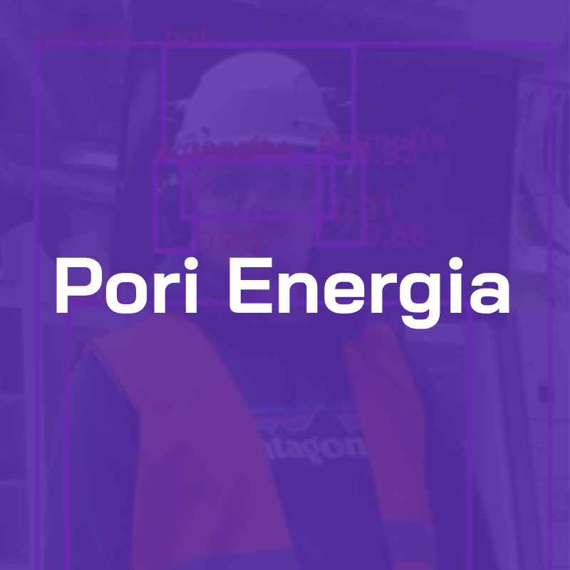 Violetti kuvake, jossa lukee valkoisella Pori Energia