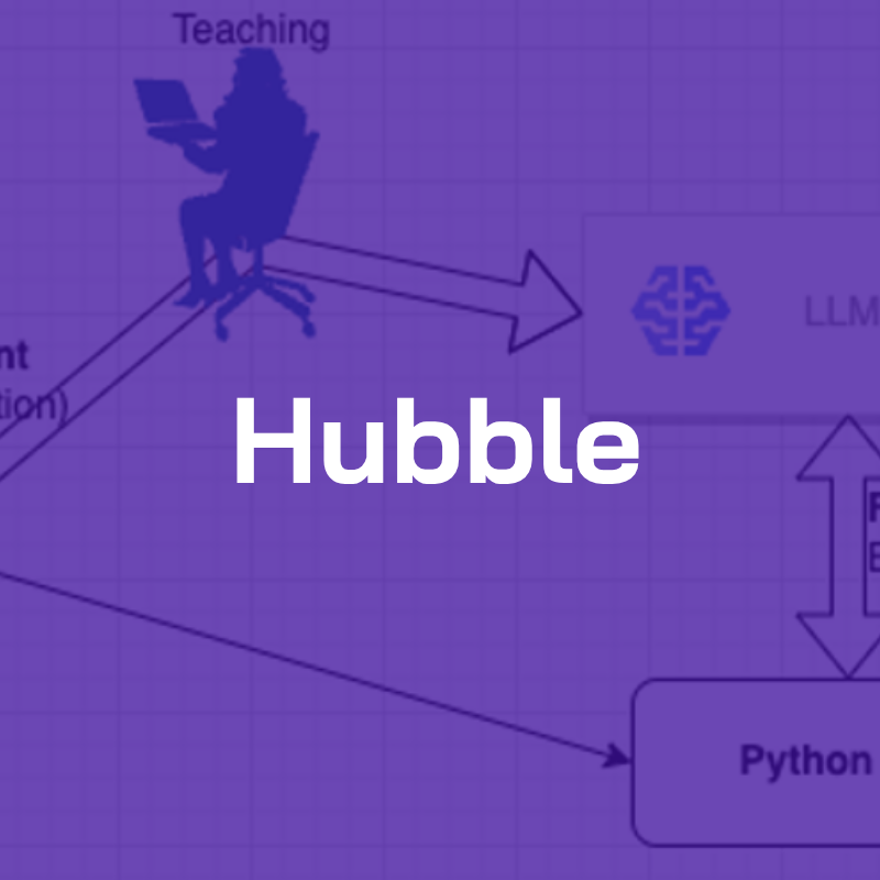 Violetti kuvake valkoisella Hubble tekstillä