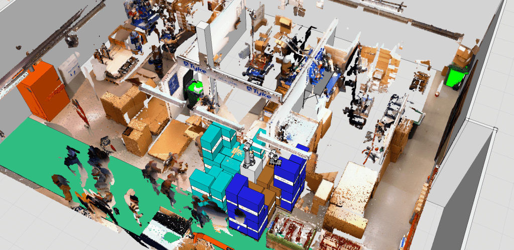 Kuvakaappaus simulointiohjelmasta, jossa esitetään pisteavaruutta.