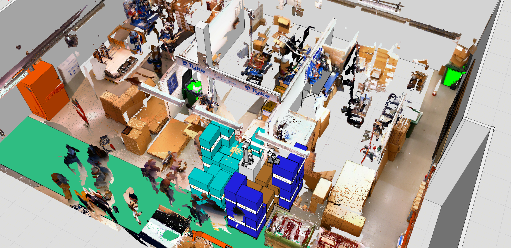 Kuvakaappaus simulointiohjelmasta, jossa esitetään pisteavaruutta.