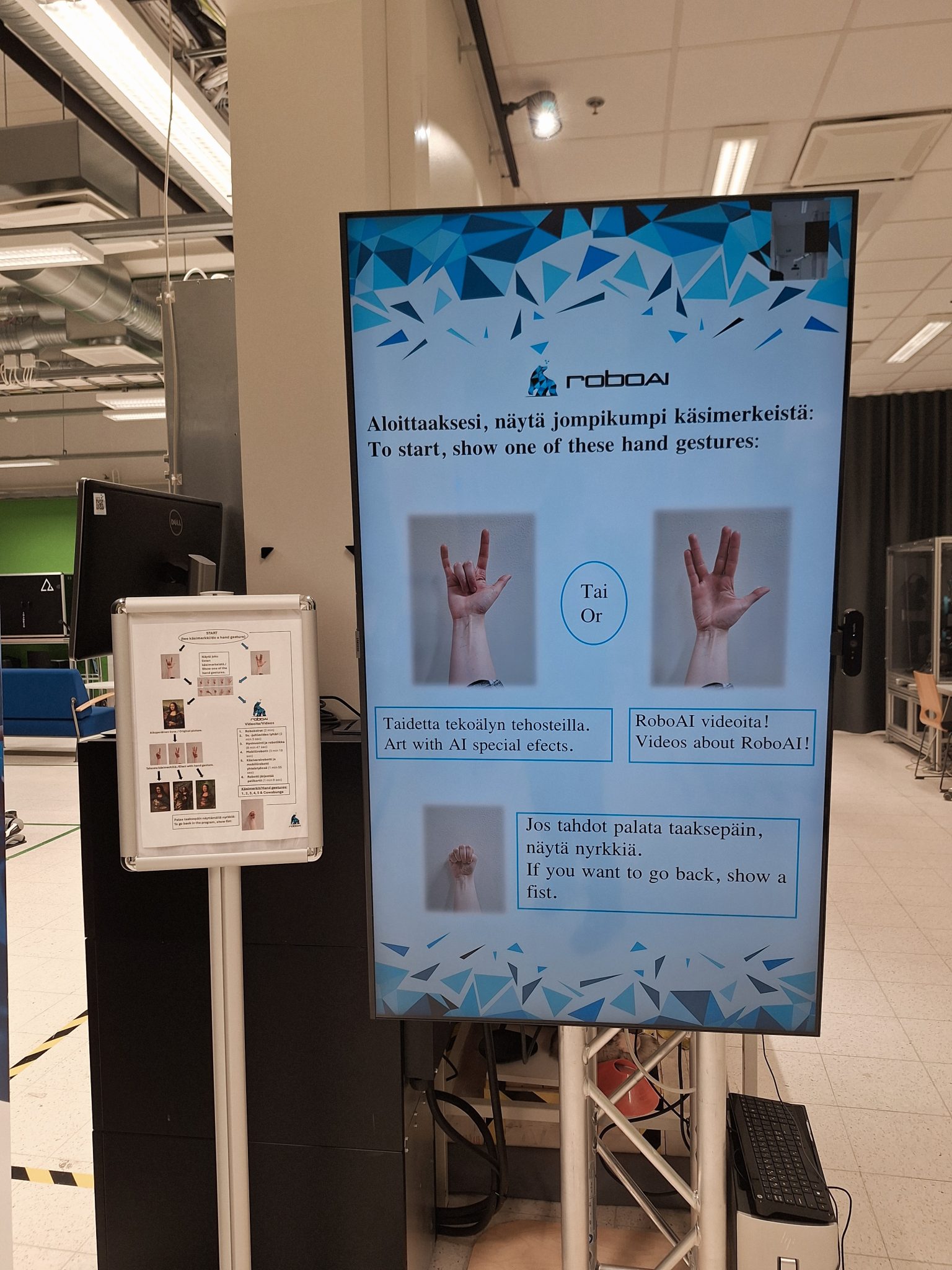 Closeup of interactive screen and its instructions.