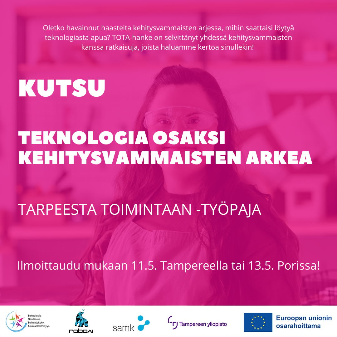 TOTA-hankkeen pinkki työpajamainos.