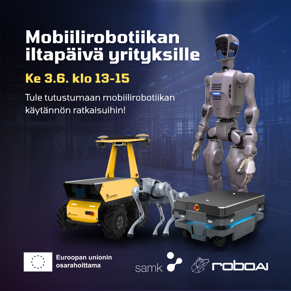 Mobiilirobotiikan iltapäivä yrityksille -tapahtuman mainos.
