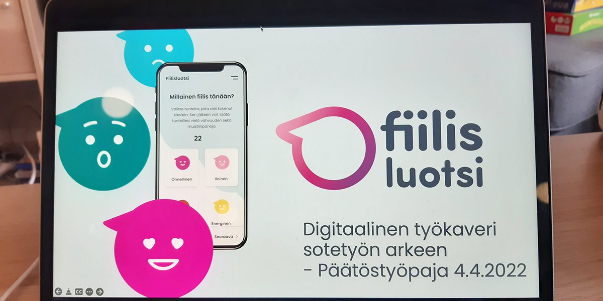 Kuvituskuvassa Fiilisluotsi-sovelluksen mainos tietokoneen näytöllä.