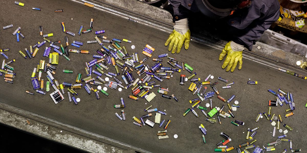 Batteries on a production line.